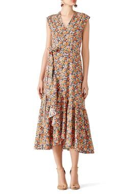 NWT Rebecca Taylor Moonlight Floral Garden Poplin Ruffle Wrap Midi Dress